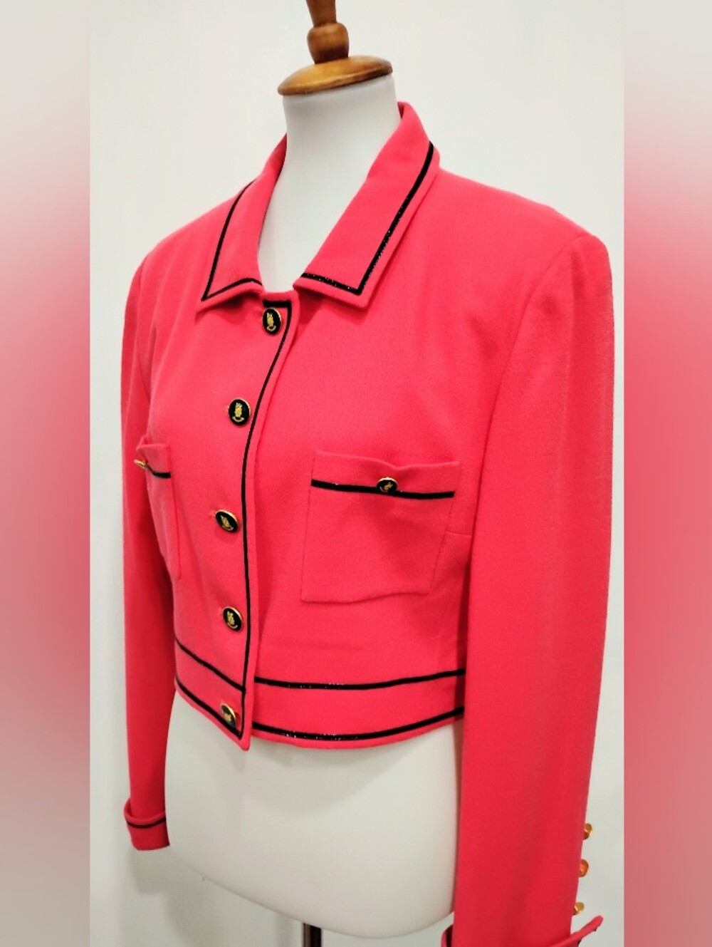 BRIGHT CORAL WOOL CROPPED JACKET